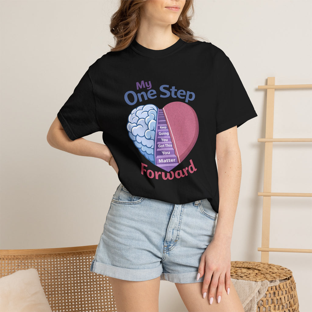 My One Step Forward T-Shirt — Mental Health Awareness Heart & Brain Design