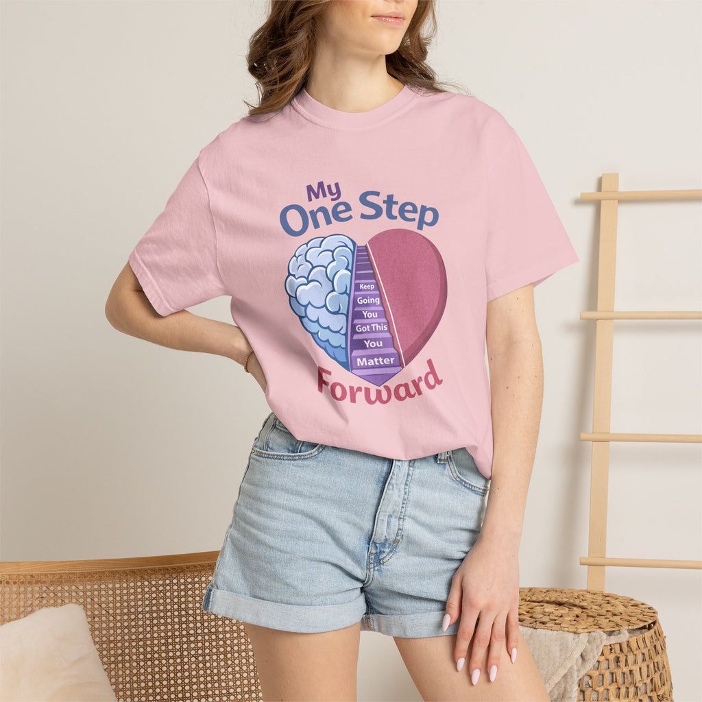 My One Step Forward T-Shirt — Mental Health Awareness Heart & Brain Design