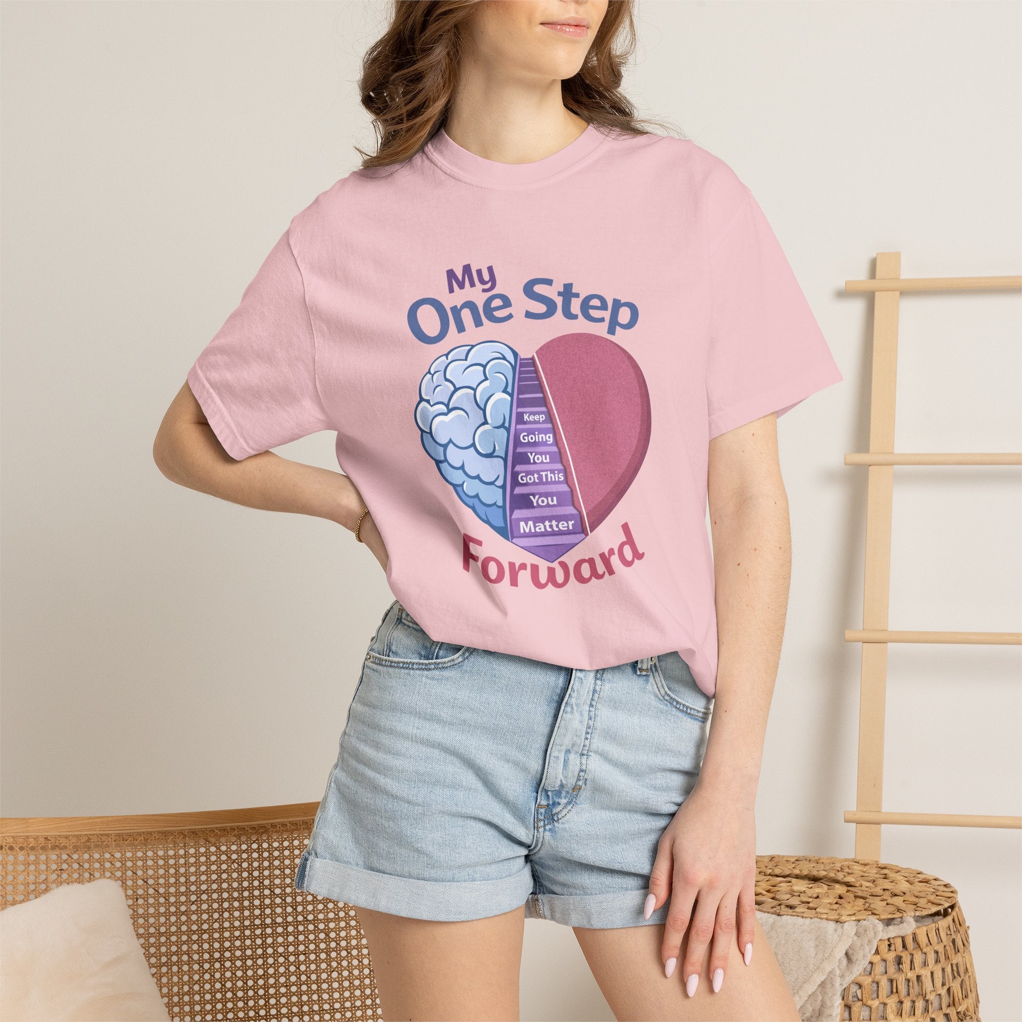My One Step Forward T-Shirt — Mental Health Awareness Heart & Brain Design