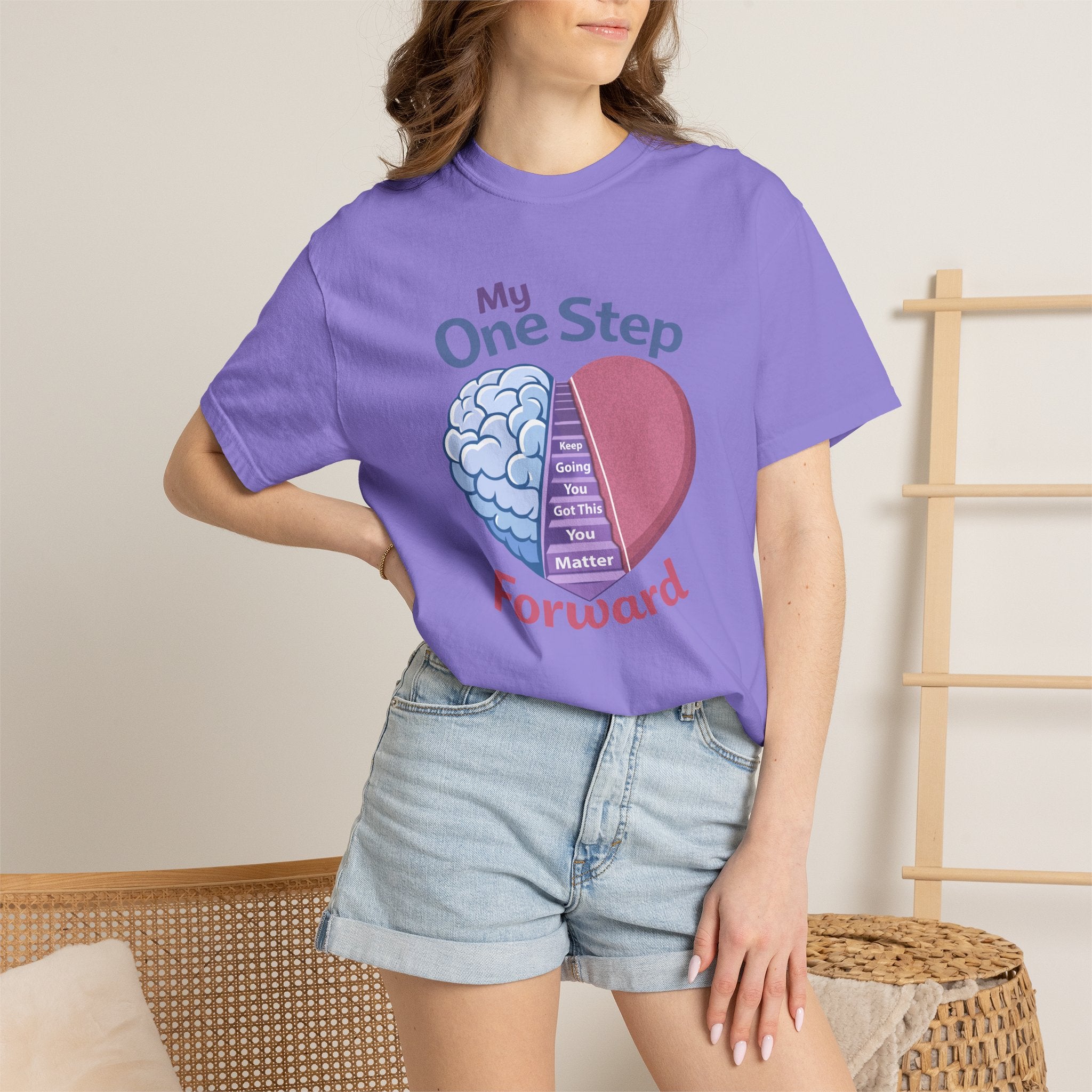 My One Step Forward T-Shirt — Mental Health Awareness Heart & Brain Design