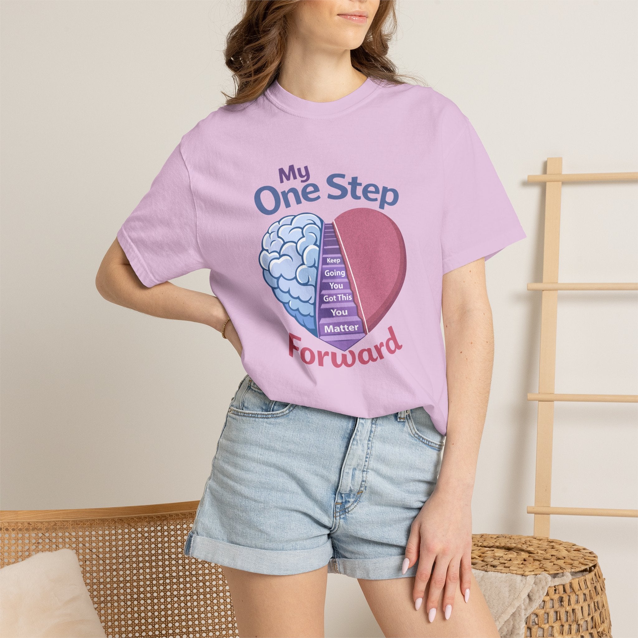 My One Step Forward T-Shirt — Mental Health Awareness Heart & Brain Design