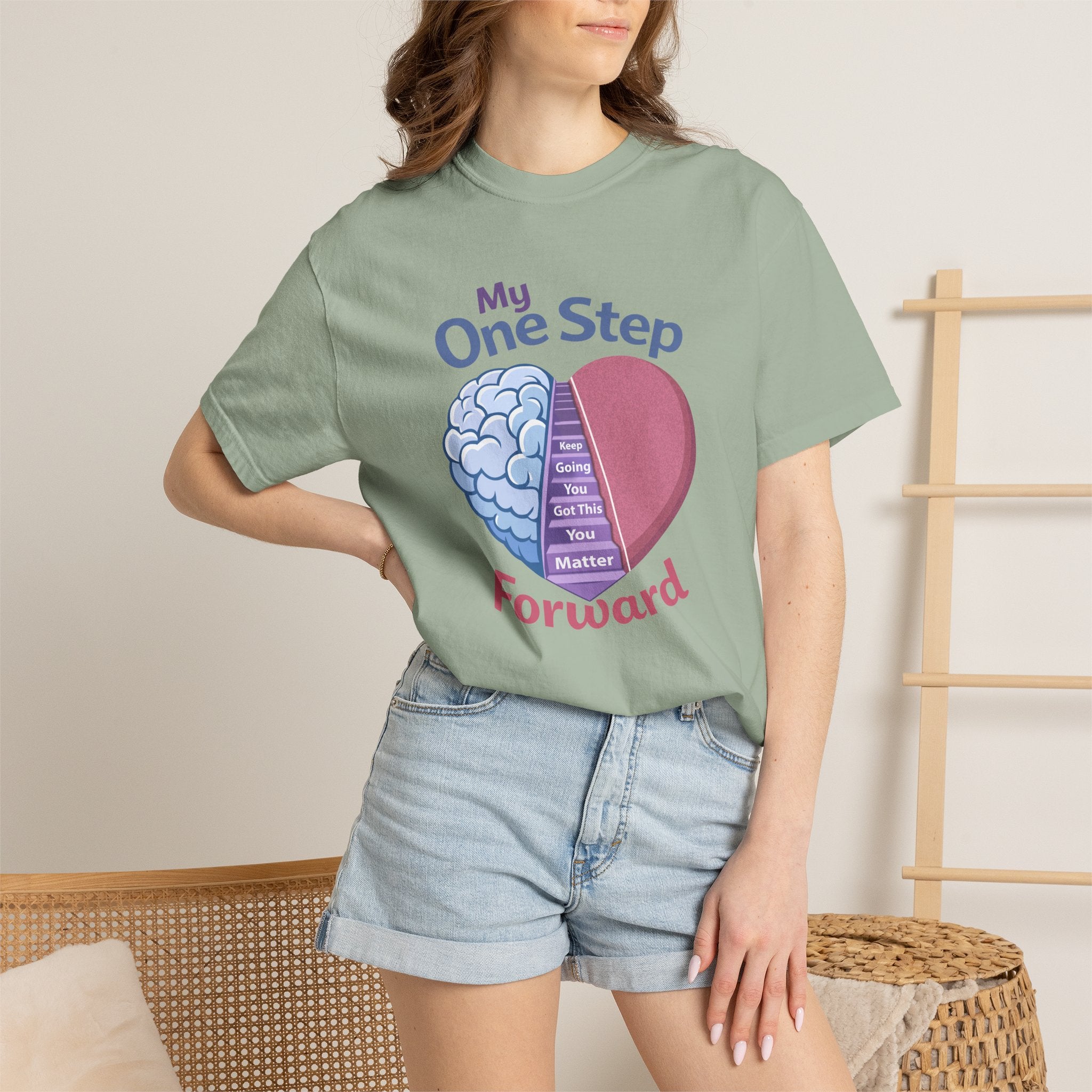 My One Step Forward T-Shirt — Mental Health Awareness Heart & Brain Design