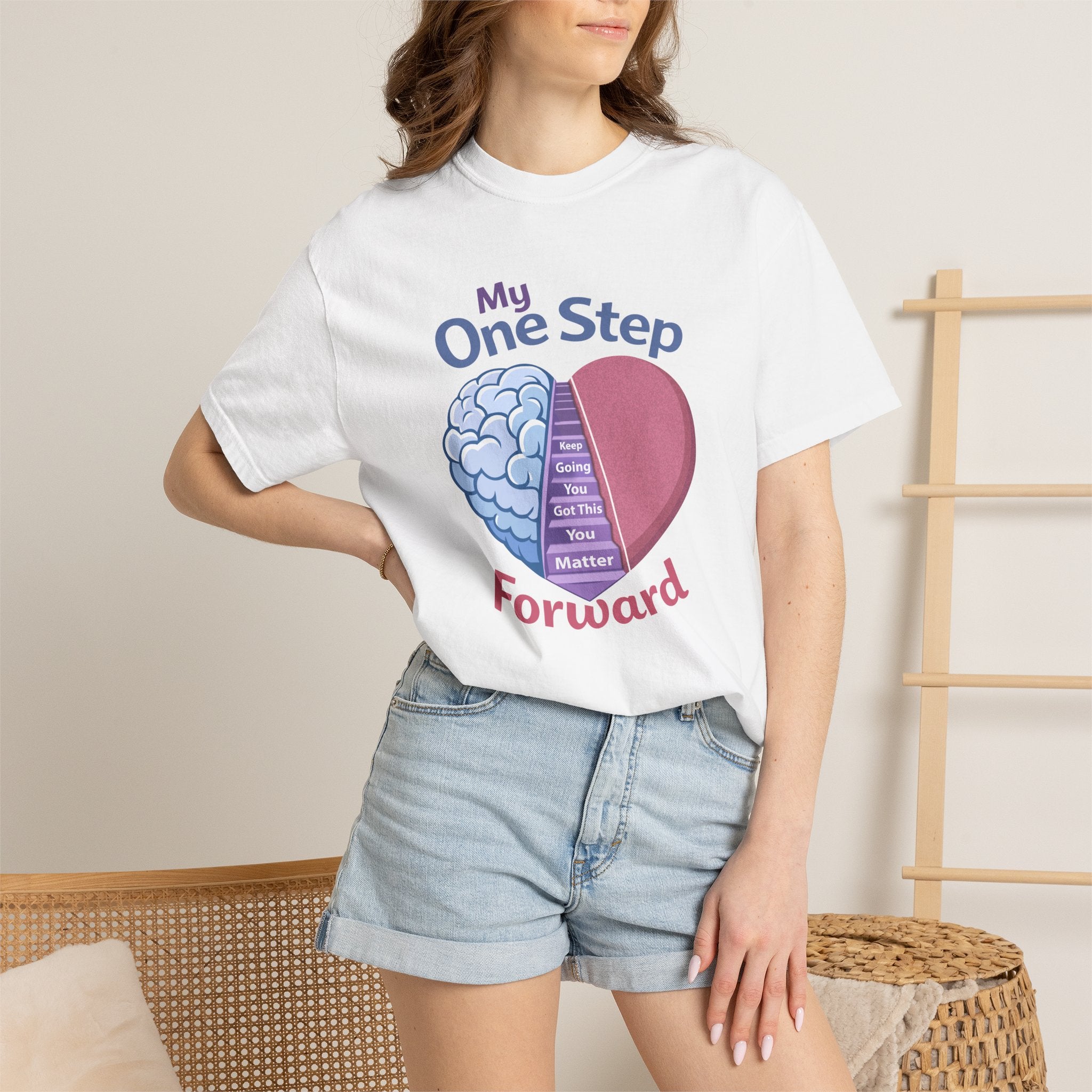 My One Step Forward T-Shirt — Mental Health Awareness Heart & Brain Design