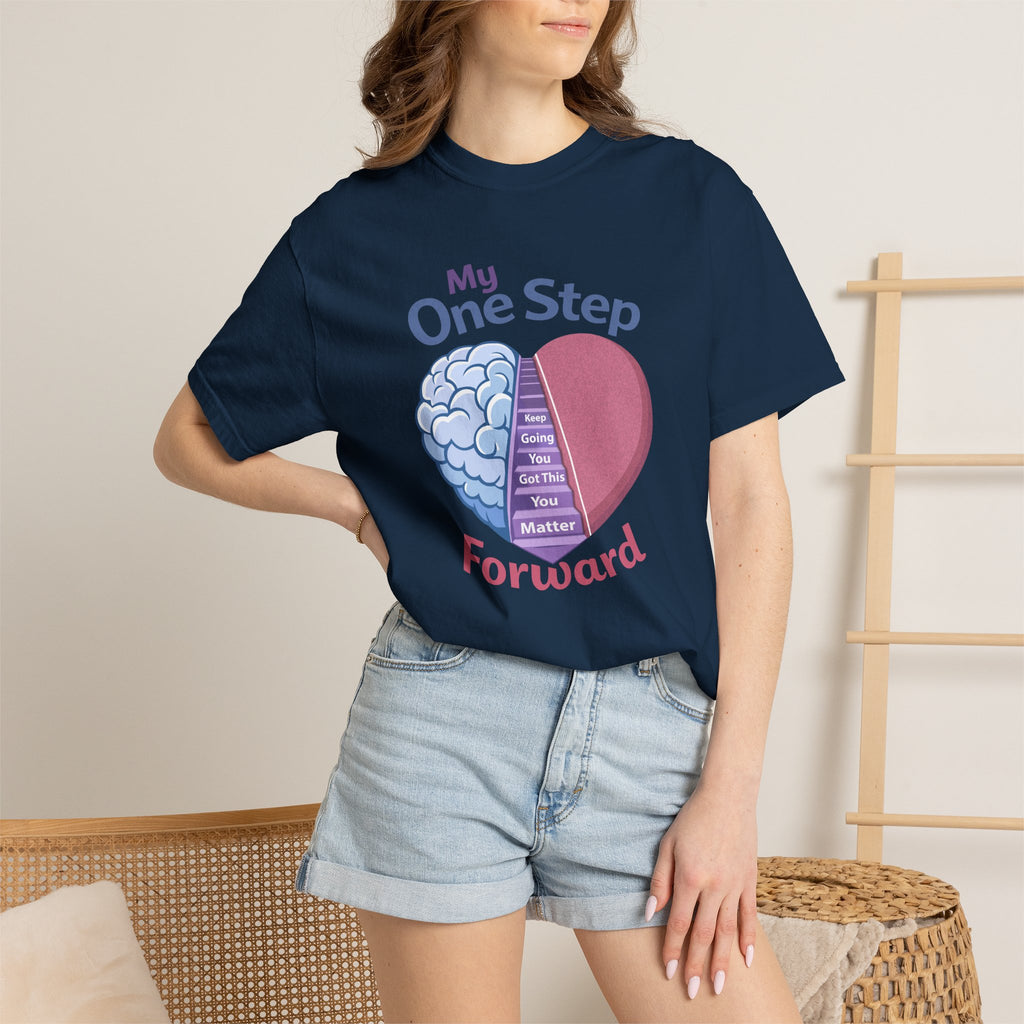My One Step Forward T-Shirt — Mental Health Awareness Heart & Brain Design