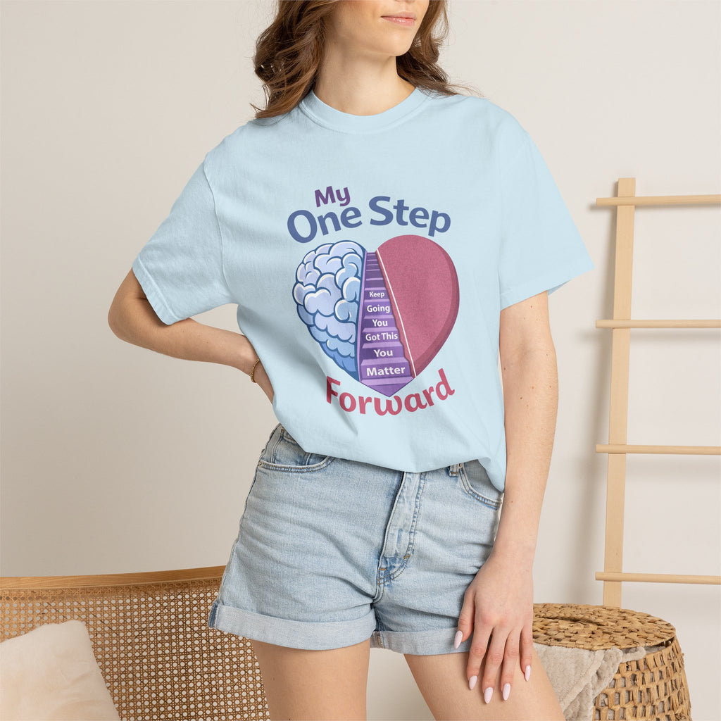 My One Step Forward T-Shirt — Mental Health Awareness Heart & Brain Design