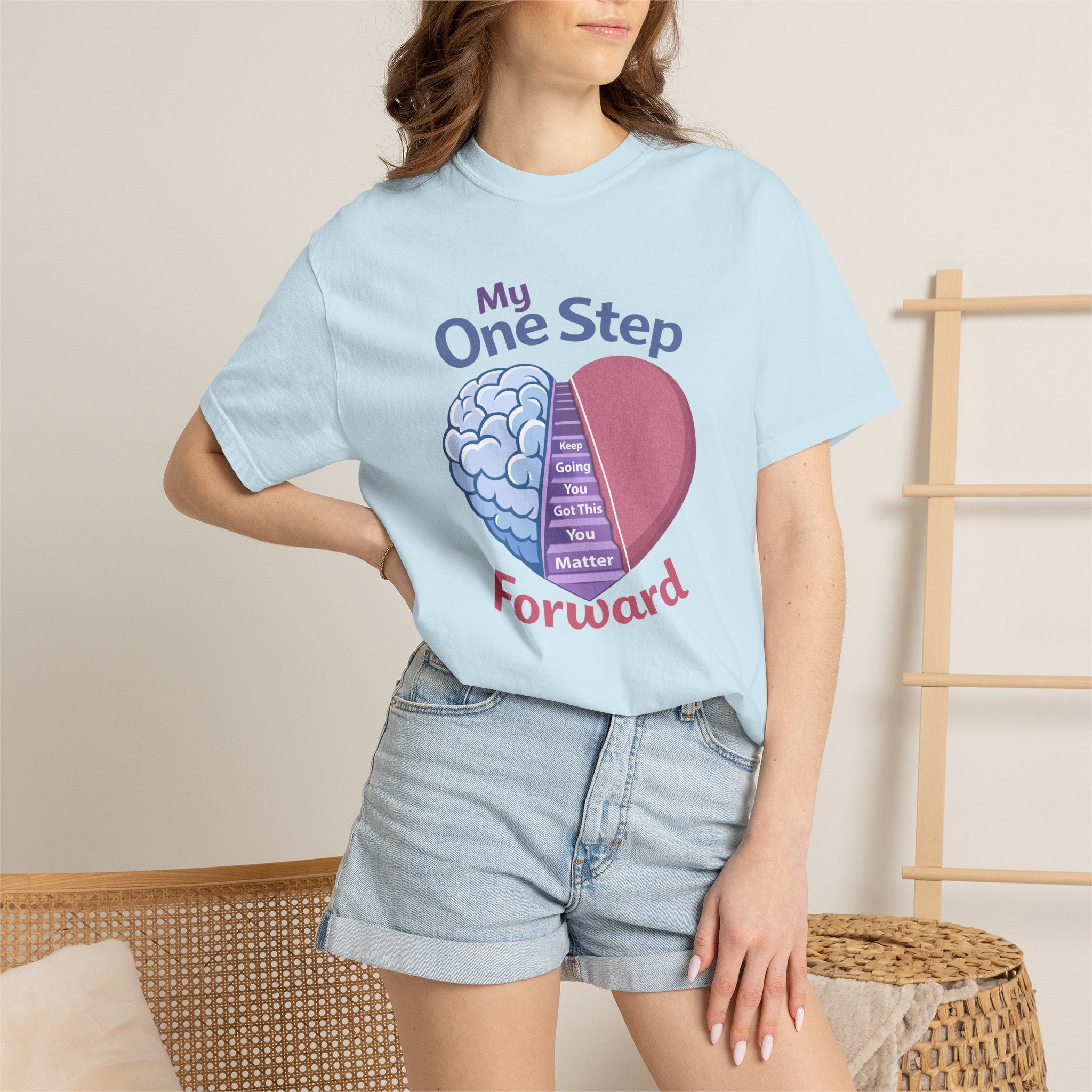 My One Step Forward T-Shirt — Mental Health Awareness Heart & Brain Design